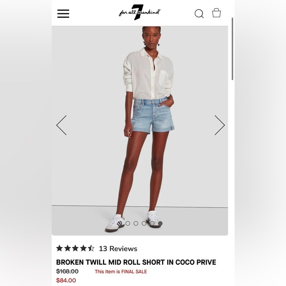 NWT 7 For ManKind Broken Twill Mid Roll Denim Shorts Coco Drive Size 26 - Picture 4 of 16